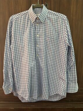 Bird Dog Bay Button-Down Plaid Dress Shirt.  100% Cotton. Blue & White. Size XL